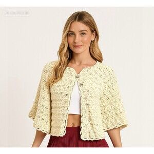 Anthropologie Hand Knit By Dollie Chunky Sweater Poncho Diamond Button OS